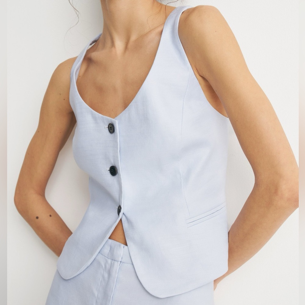 LIME Blue Sleeveless Buttoned Vest Top